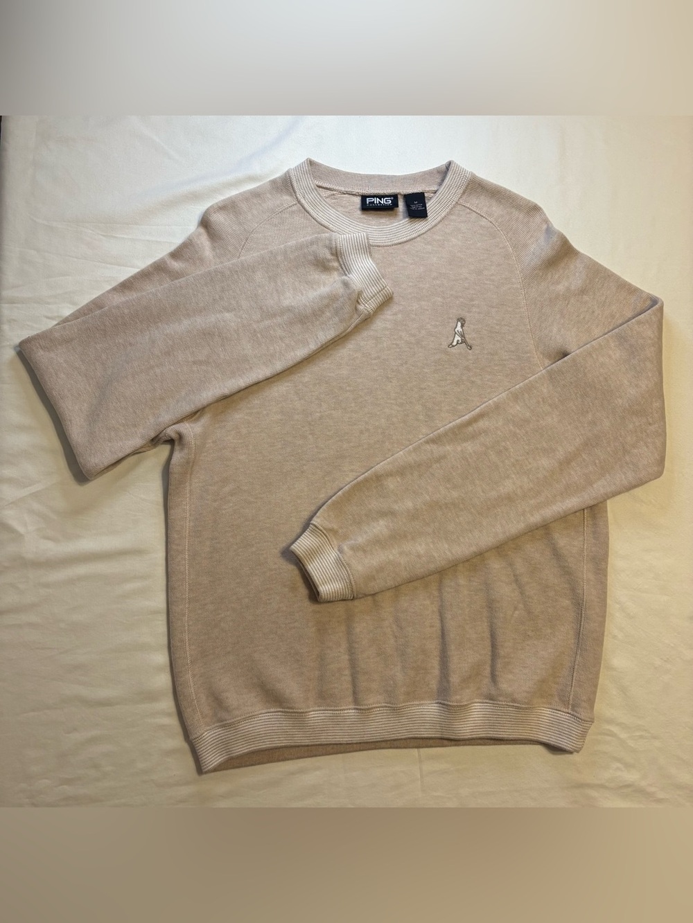 PING Collection Golf Crewneck Sweatshirt in a Heathered Beige/Tan Colorway